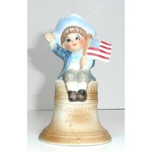 Albert E Price Patriotic Boy Bell Figurine Liberty Bell Flag American History